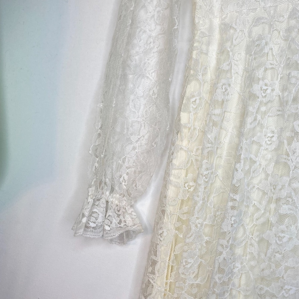 Vintage 80s Union Made Wedding Dress S Cream Lacey Long Sleeve Modest Victorian - Picture 10 of 14